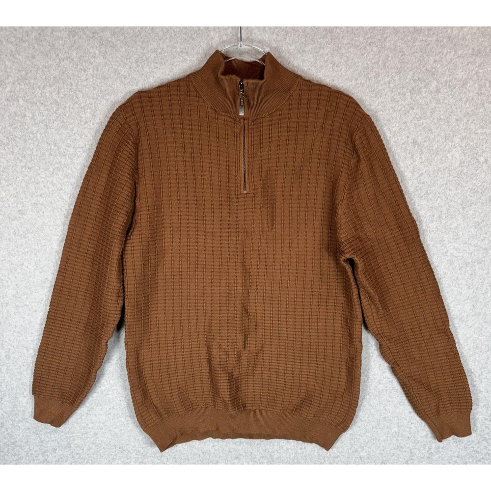 Coofandy Sweater Mens Large Brown Half Zip Pullover‎ Textured Knit Casual